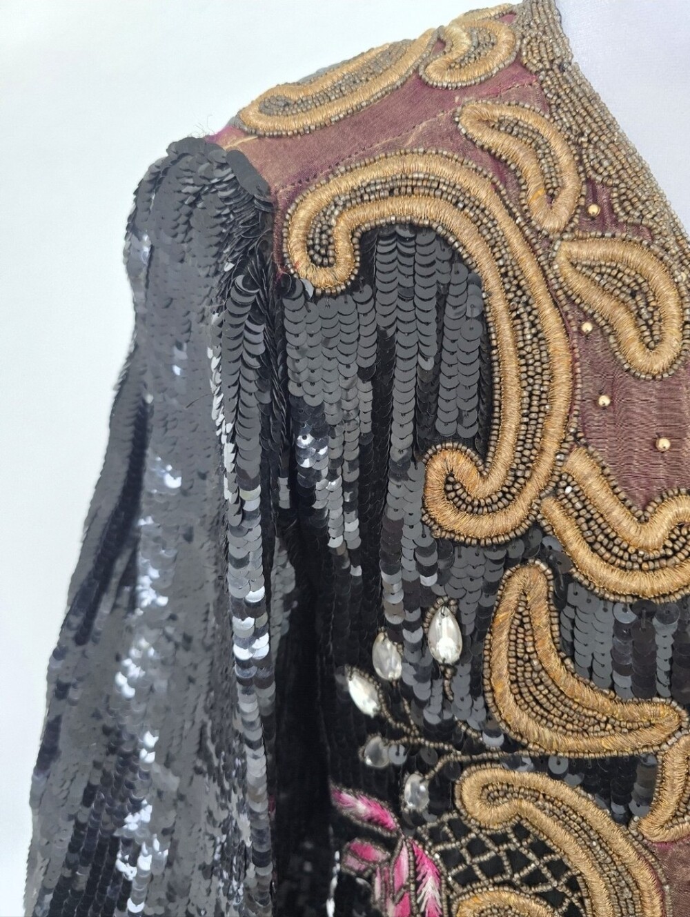 Vintage Laurence Kazar Sequin & Beaded Blazer Silk Evening Jacket M - Picture 5 of 13